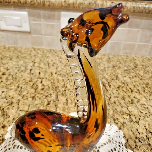 L@@K Vintage Murano Style Art Glass Giraffe 10 Inch Sculpture Amber And Black - Picture 2 of 8